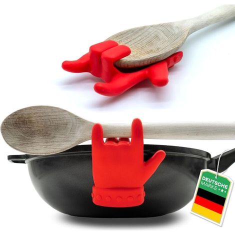 Repose Cuillère Silicone - Gadgets Cuisine - Fixation facile sur le pot - Résistant à la chaleur, sans BPA - Accessoires, repose-cuillère, gadget pratique, ustensiles cadeau creuset cuillere (1/5)