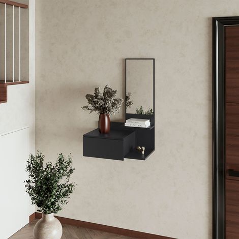 TUHOME Mueble flotante Elgin con espejo incluido, Negro 91,9 (Alto) x 60,1 cm (Ancho) x 35 cm (Profundidad). (1/5)