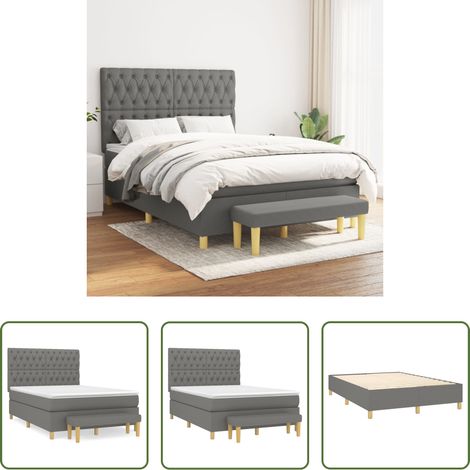 vidaXL Kopfteil - Boxspringbett mit Matratze Dunkelgrau 140x200 cm Stoff (1/5)