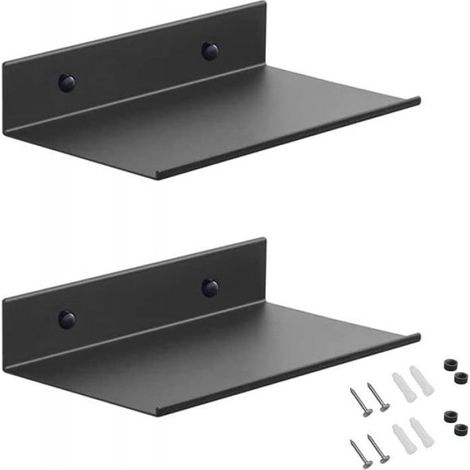 2 Pièces 20 cm Tablette Flottante Noire, Étagère de Douche Murale, Étagère Rectangulaire Murale avec Trous et Vis (1/4)