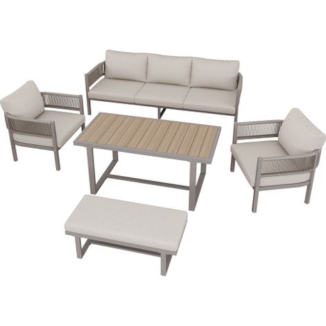 Salon de Jardin Encastrable 7 Places Canapé 3 Places 2 Fauteuils Banc Table Haute WPC Résine Tressée Extérieur Moderne Terrasse Repas Famille Confortable Élégant Durable Résistant à l'Eau Facile à Net (1/5)