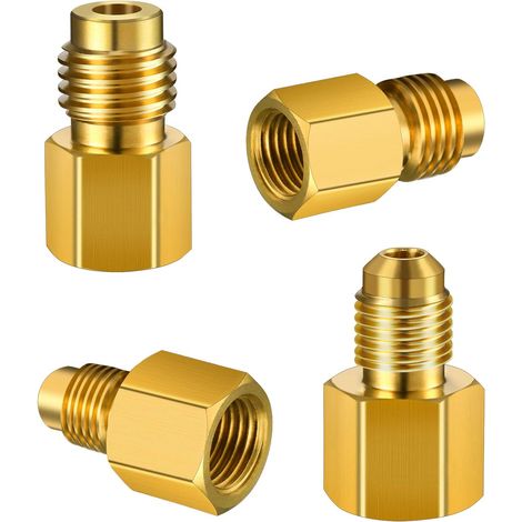 Adaptador de lata de refrigerante de latón de 4 piezas, conector R12 de 1/2 pulgada hembra a 1/4 de pulgada macho, adaptador para bomba de vacío con núcleo de válvula tipo bocina (1/5)