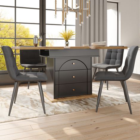 table repas extensible 110-140x80 cm MDF noir naturel OKMYHOME (1/5)