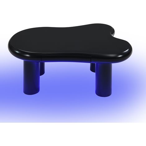 Table de salon noire en forme de nuage, fabriquée en MDF. Equipée d’un éclairage LED à 16 couleurs. Il s’agit d’une table moderne pour le salon, dotée d’un espace de rangement intégré. (1/5)
