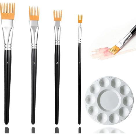 4-Piece Textured Brush Set, Professional Artist Brushes, Comb Brush Set, Professional Textured Flat Brushes, for Acrylic, Oil, Watercolor and Gouache Painting (1/5)