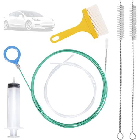 6pcs Kit Outil Nettoyage Drain Toit Ouvrant Automatique, Goupillon Souple 5m Long avec Poignée Ronde Seringue & Tuyau pour Les Orifices d'Évacuation des Essuie-Glaces Toit Ouvrant Coffre (1/5)