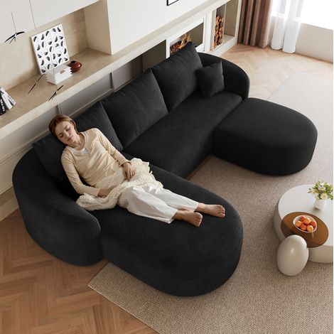 Sofá modular en U 266 cm negro de tela con diseño sin estructura y sin montaje (1/5)