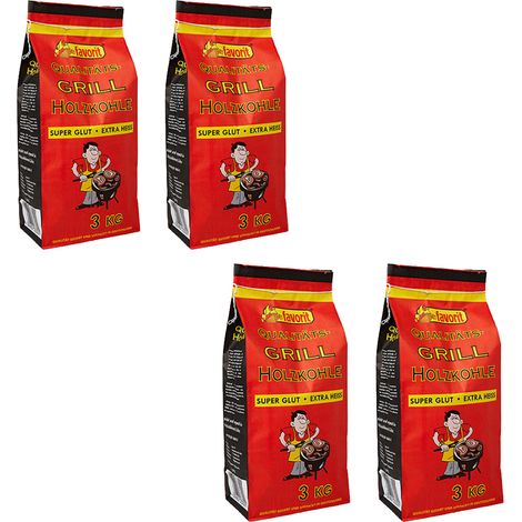 4x Favorit Grill Holzkohle 3 kg Sack, grosse Körnung, brennt schnell an (1/2)