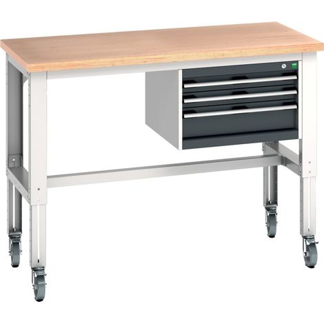 Bott Werkbank cubio 3 Schubladen Multiplex höhenverstellbar 1500 x 750 mm RAL 7035/7016