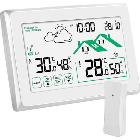 Station météo sans fil intérieure/extérieure avec thermomètre et hygromètre numériques, écran LCD rétroéclairé et prévisions météo automatiques 12/24 heures. (1/5)