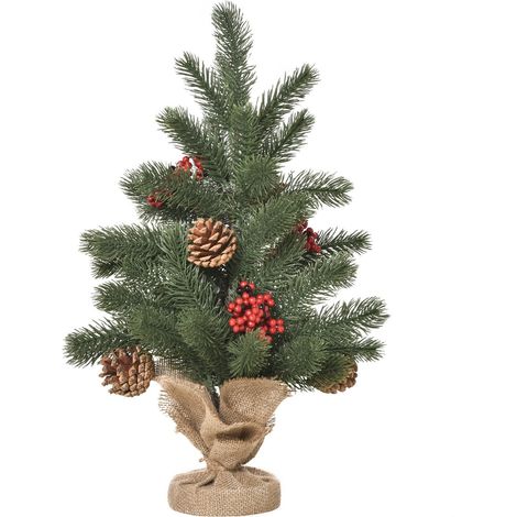 Weihnachtsbaum 50 Cm Mit 4 Roten Beeren Und 4 Tannenzapfen Kunsttanne 55 Zweige Stabiler Und Haltbarer Sockel Pe Zement Sackleinen Ø28 X 50 Cm