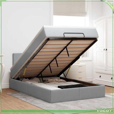 Lit ottoman - 3311359 - Matelas 120x190 cm - Tissu gris clair - Rangement hydraulique (1/5)