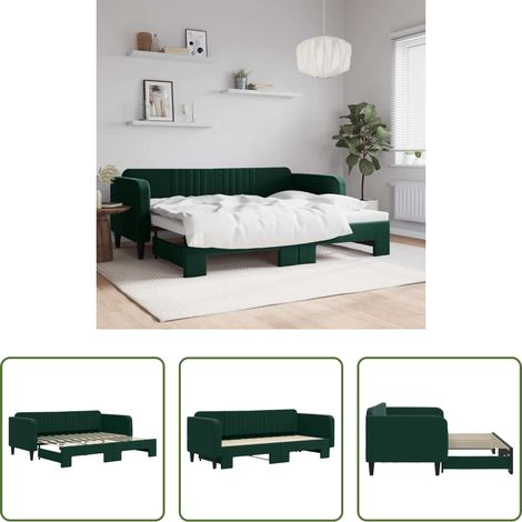 vidaXL Sofa-Bett - Tagesbett Ausziehbar Dunkelgrün 90x200 cm Samt (1/5)
