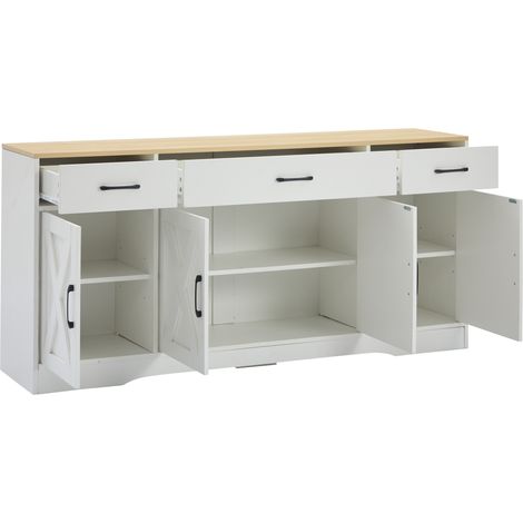 Aparador moderno blanco de MDF 160 x 37 x 75 cm con 3 cajones y 4 puertas (1/5)