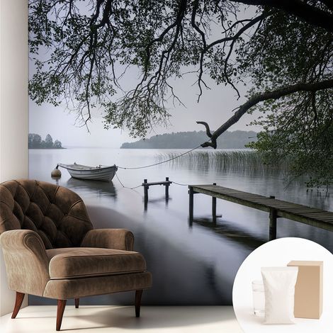 Papier peint intissé décoratif pour salon chambre et cuisine Facile à poser avec colle Lac paisible 250x250 cm (1/5)