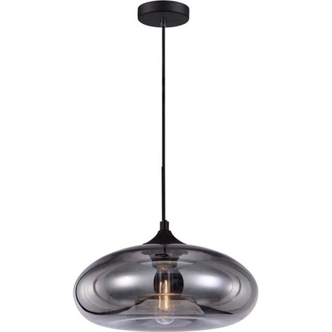 Ineasicer Suspension Industrielle Vintage Ronde en Verre Coloré, Lampe Suspendue au Plafond Retro Loft Bar E27, Lustre Pour Cuisine Salle À Manger Chambre (Argent) [Classe énergétique A+] (1/4)