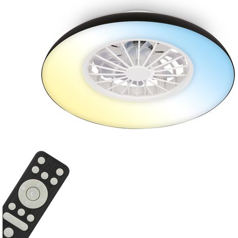 Briloner Deckenventilator mit Licht Fernbedienung Ø48,5cm Rund 24W 2600lm 3000K-6500K Warmweiß bis Tageslichtweiß DC-Motor Schwarz - Deckenleuchte Schlafzimmer Wohnzimmer