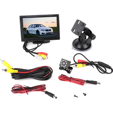 Écran TFT LCD 5 pouces pour voiture 2 entrées vidéo avec caméra étanche vision nocturne 8 LED (1/5)