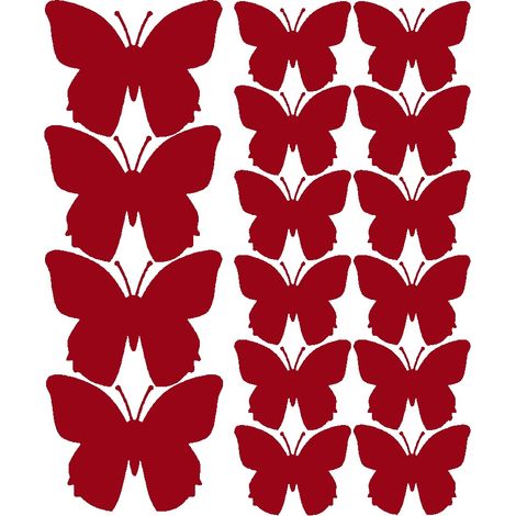Stickers muraux papillons, 32 pièces, rouge foncé mat (1/2)