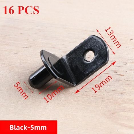 (Noir-5mm-NA) 16 supports d'étagère robustes en forme de L, clips nickelés avec trou pour une fixation sécurisée dans la cuisine ou une bibliothèque. (1/5)