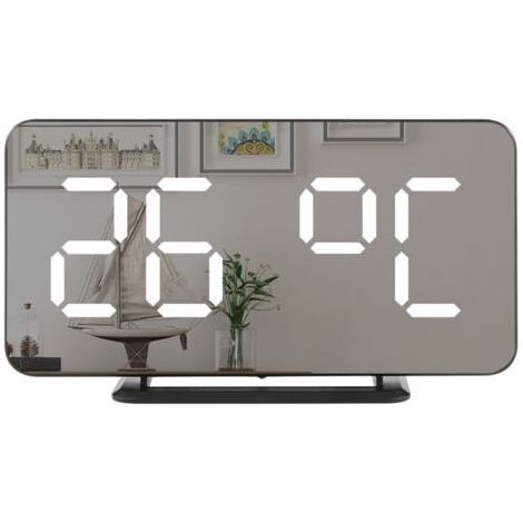 Réveil numérique miroir LED, affiche température, double alarme avec snooze, format 12/24h, 3 luminosités, mural ou bureau, pour chambre salon ou bureau (1/5)