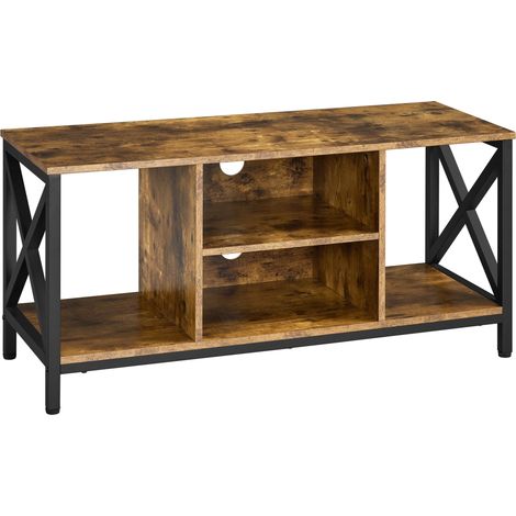 Yaheetech – Meuble TV industriel en bois et métal – Support jusqu'à 45 pouces – Dimensions 106 cm L × 40 cm l × 50,5 cm H – 2 étagères et 2 compartiments (1/5)