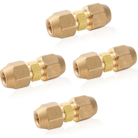 Set of 4 Double Couplings for 1/4 Inch Copper Pipes, Copper Tubes Connector with Double Nuts, Seamless Copper Pipe Fitting Refrigeration Connection for Air Conditioning Tube Extension (1/5)