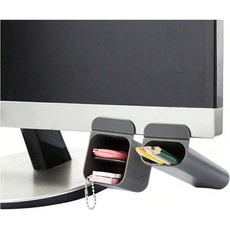 Lot de 2 porte-stylos créatifs pour écran d'ordinateur, accessoires de bureau, boîte de rangement (gris) (1/4)