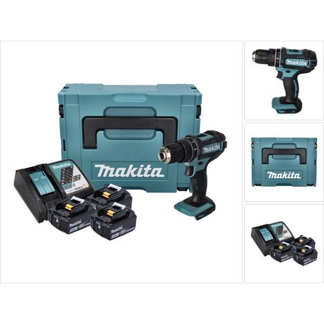 Taladro de percusión inalámbrico Makita DHP 482 RF3J 18 V 62 Nm + 3x batería recargable 3,0 Ah + cargador + Makpac