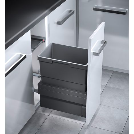 Hailo – Poubelle de cuisine coulissante encastrable 30L – Bac amovible – Réduction des odeurs – Intégration meuble 30cm – Couleur gris anthracite