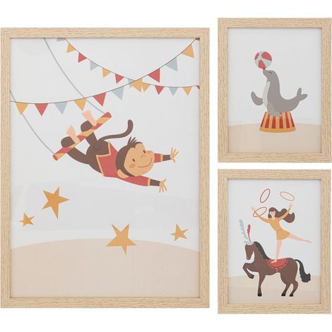 Lot de 3 Cadres Déco Enfant Cirque 40cm Beige (1/5)