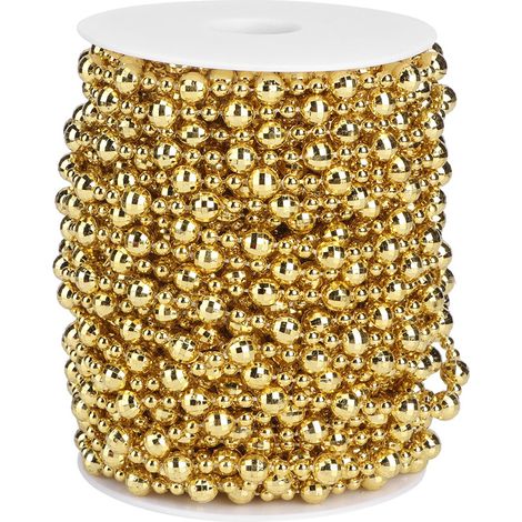 GARRYFIZH Guirlande de perles imitation or de 20 mètres, idéale pour les sapins de Noël, les rideaux de mariage et les décorations DIY (dorée).