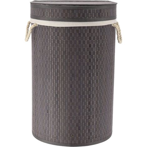 Cesto portabiancheria pieghevole in bambù e cotone con coperchio integrato - grigio - Tendance