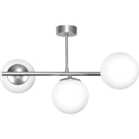Lampadario a sospensione con paralumi a sfera in vetro, attacco E14, LED, colore argento titanio, modello 14-912