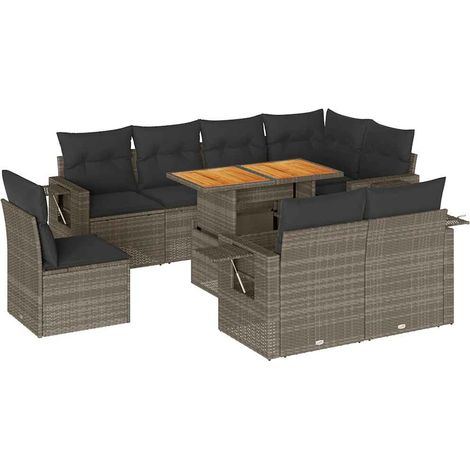 vidaXL Set Divano da Giardino 9 pz con Cuscini Grigio in Polyrattan (1/5)