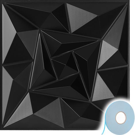 TolleTour Paneles murales 3D negros en espiral 30×30 cm autoadhesivos – PVC moderno (1/5)