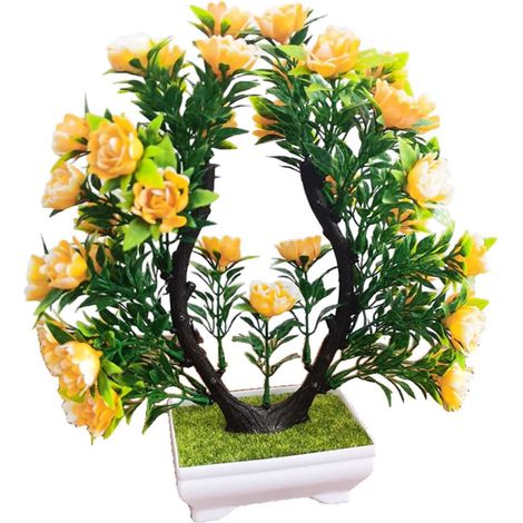 Fleurs Artificielles - En Pot - Plastique - Pour Décoration Intérieure Salon Salle À Manger Table Bassee TV Coffre à Café - Jaune - 21x6x25 cm - 1 Pièce (1/5)