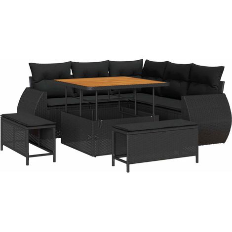 Maison Exclusive - Set Divano da Giardino con cuscino 8 pcs Nero polyrattan