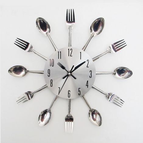 Horloge de cuisine effet miroir avec autocollant 3D amovible pour la décoration intérieure (32 x 32 x 4 cm, argent)