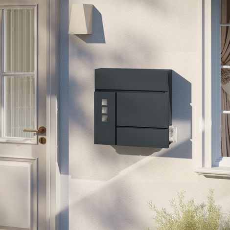 WOLTU Briefkasten, Postkasten mit Zeitungsfach Sichtfenster Klappdeckel, Wandbriefkasten abschließbar, mit 2 Schlüsseln, 37x37x10,5 cm, Anthrazit (1/5)