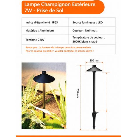 Borne lumineuse champignon extérieure 7W noire à piquer au sol 7w noir réf 7000 500 g – Livraison gratuite