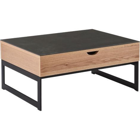Table basse relevable en MDF placage chêne et céramique piètement métal - DUPLEX (1/3)