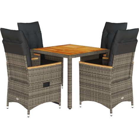 Set comedor de jardín 5 piezas con cojines ratán sintético gris vidaXL (1/5)