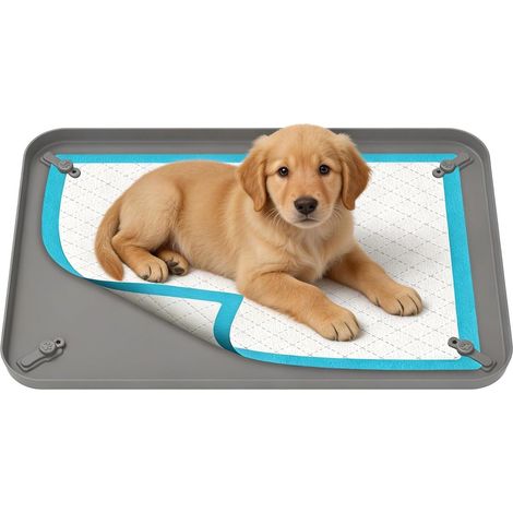 Plateau en silicone pour chien, tapis de récupération d'urine, support pour chien, chat, lapin, anti-fuite, tapis d'entraînement pour protéger le sol à la maison (gris - 62 x 42 cm) (1/5)