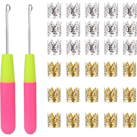 Crochet Hook - 5 0 Mm Et 3 8 Mm - Lot De 2 Aiguilles À Crocheter Pour Tresses - Anneaux De Cheveux En Métal Avec Strass - 30 Pièces - Pour Coiffures Afro Et Créations Artisanales (1/5)