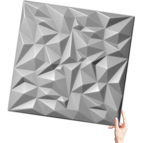 Verdico 3D Wandpaneele Grau – Deckenpaneele 50x50 cm – Set 8 Stück (2 m²) – Wandverkleidung innen zum Kleben – leichtes Styropor