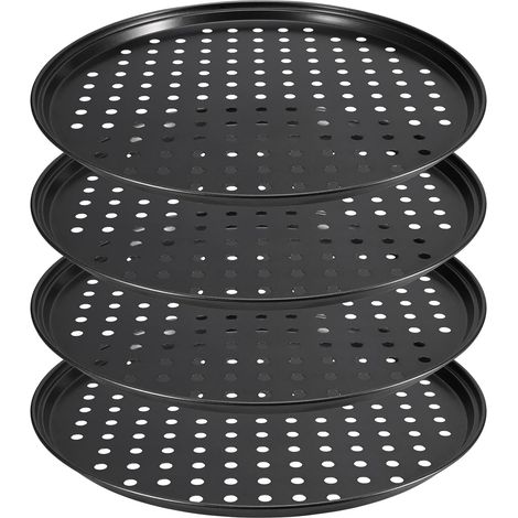 Lot de 4 plaques à pizza, acier au carbone, revêtement antiadhésif, perforée, 25,4 cm, pour four domestique