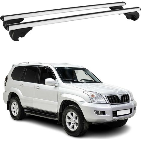 OMAC Barres de toit en aluminium pour Toyota Land Cruiser J120 2003-2009 – TÜV / DIN 75302:2019 – Antivol inclus – Charge max 75 kg – 2 barres Argent (1/4)