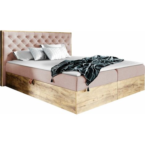 Cama continental Navis I, Roble wotan + Faro 14, Continental, Individuales, 120x200, Tapiz, Somieres, 130x211x105cm