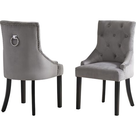 Velvet Armchair,Dining Chairs Set of 2, Upholstered Accent Side Chair,Armchair for Living Room Bedroom Restaurant Lounge,with Ring Knocker,Velvet Fabric (Light Grey) (1/5)